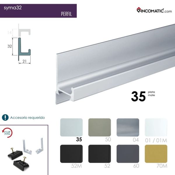 Tirador de Perfil Syma32 recto plata mate F-0021-1458