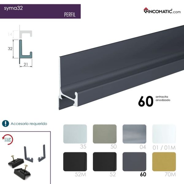 Syma32 Tirador de Perfil Recto 35 Gris Antracita F-0021-1463