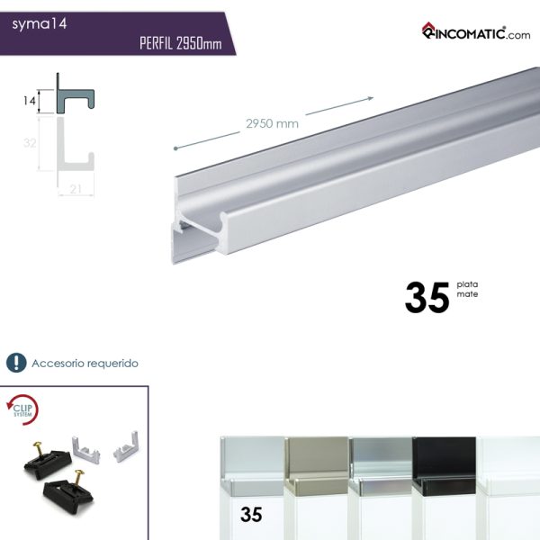 Tirador de perfil Syma14 Plata mate 2.95 m F-0021-1460