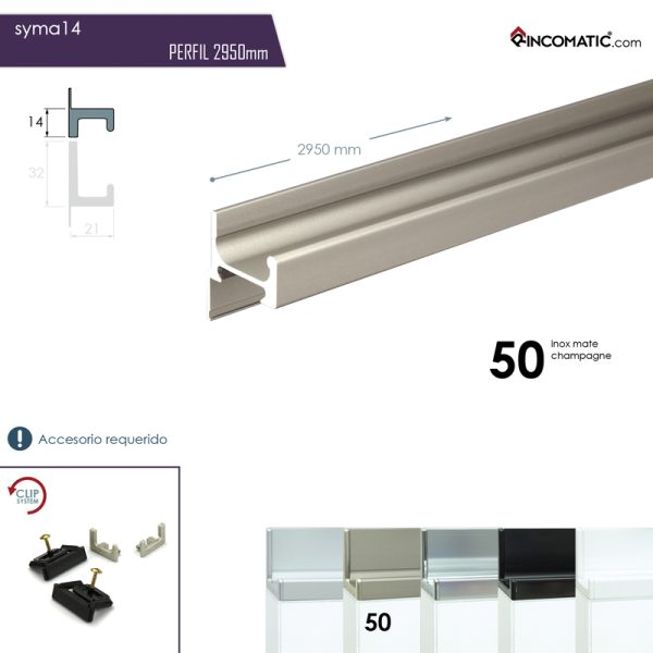 Tirador de perfil Syma14 Inox mate 2.95 m F-0021-1461