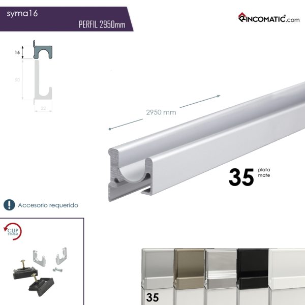 Tirador de perfil Syma16 Plata mate 2.95 m F-0021-1456