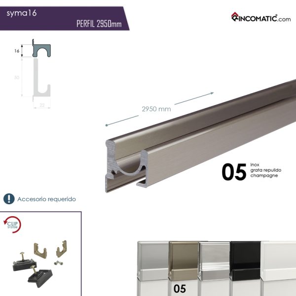 Tirador de perfil Syma16 Inox mate 2.95 m F-0021-1457