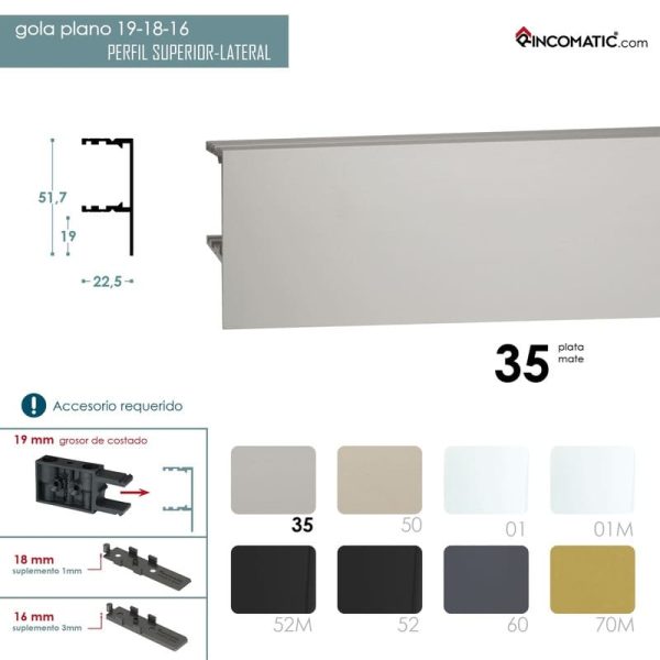Tirador de perfil Gola Plano – Plata Mate F-0021-1571