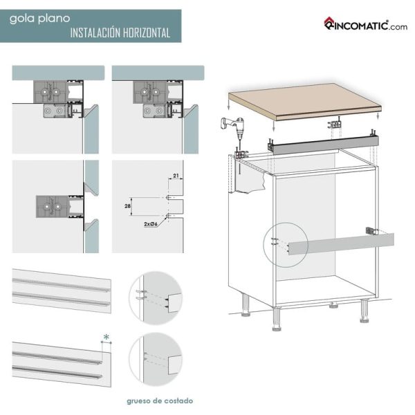 Tirador de perfil Gola Plano – Plata Mate F-0021-1571 - Imagen 2