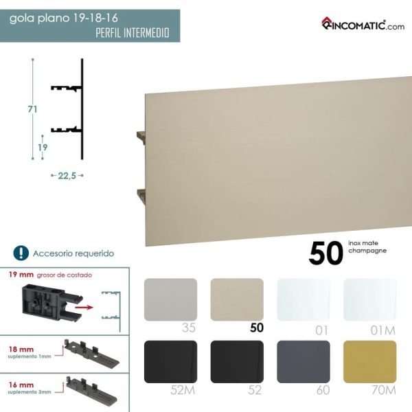 Tirador de Perfil Gola Intermedio Inox Mate F-0021-1467