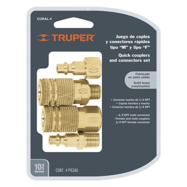 Juego de coples y conectores de latón Truper para compresores F-0205-0060 - Imagen 2