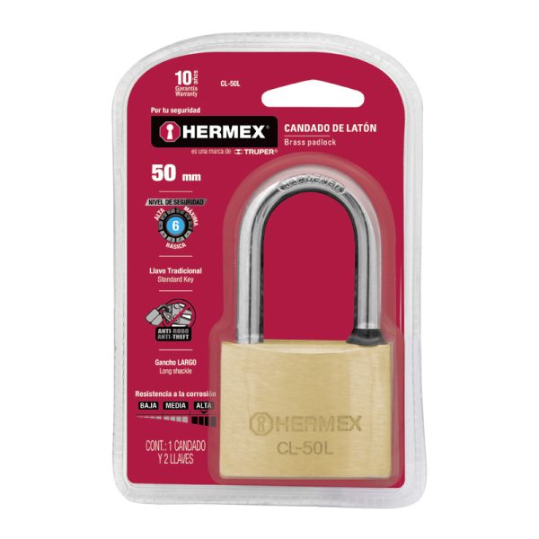 CANDADO HERMEX LARGO LATON F-0008-0056 - Imagen 2