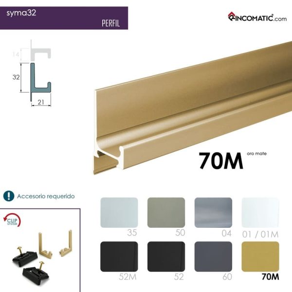 Syma32 Tirador de Perfil recto Oro Mate F-0021-1473