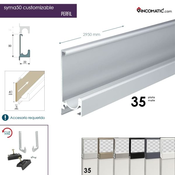 Tirador de perfil Syma50 – Plata mate F-0021-1454