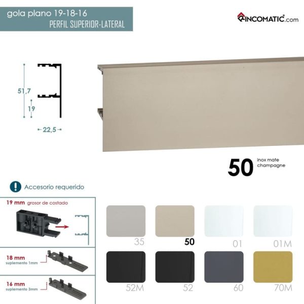 Tirador de Perfil Gola superior Inox Mate F-0021-1465