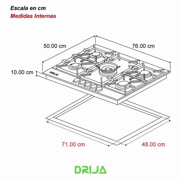 Estufa empotrable a gas Drija 76cm D-0002-0281 - Imagen 2