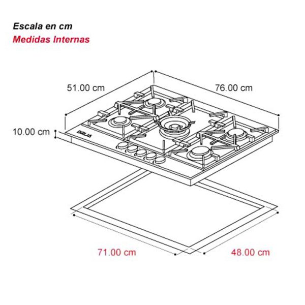 Estufa empotrable a gas vitro Drija 76cm D-0002-0286 - Imagen 3