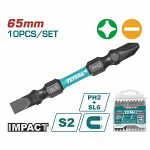 Juego de Puntas Magnéticas de Impacto PH2 + SL6.0 × 1.0, 65 mm, Acero S2, 10 Pzas / Total